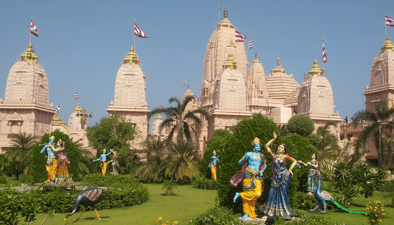 Scenic view of Ayodhya city with temples and the Saryu River