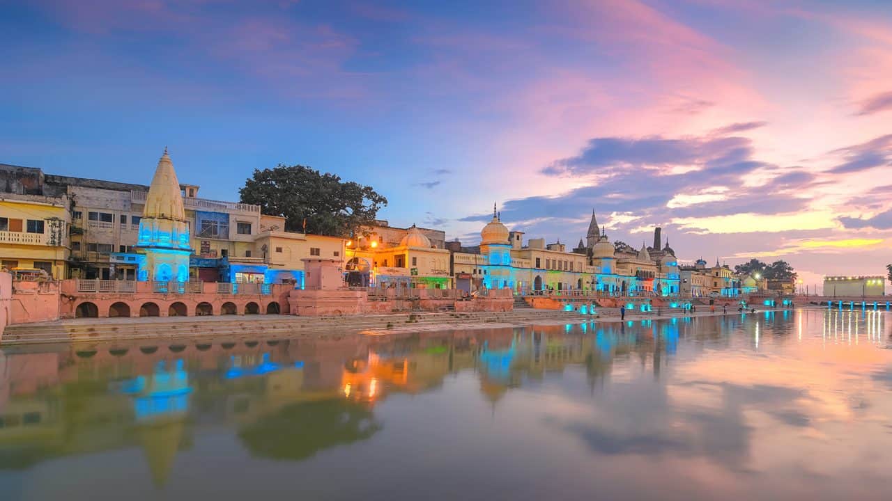 Exterior view of Hotel Awadh Vilas with lush gardens